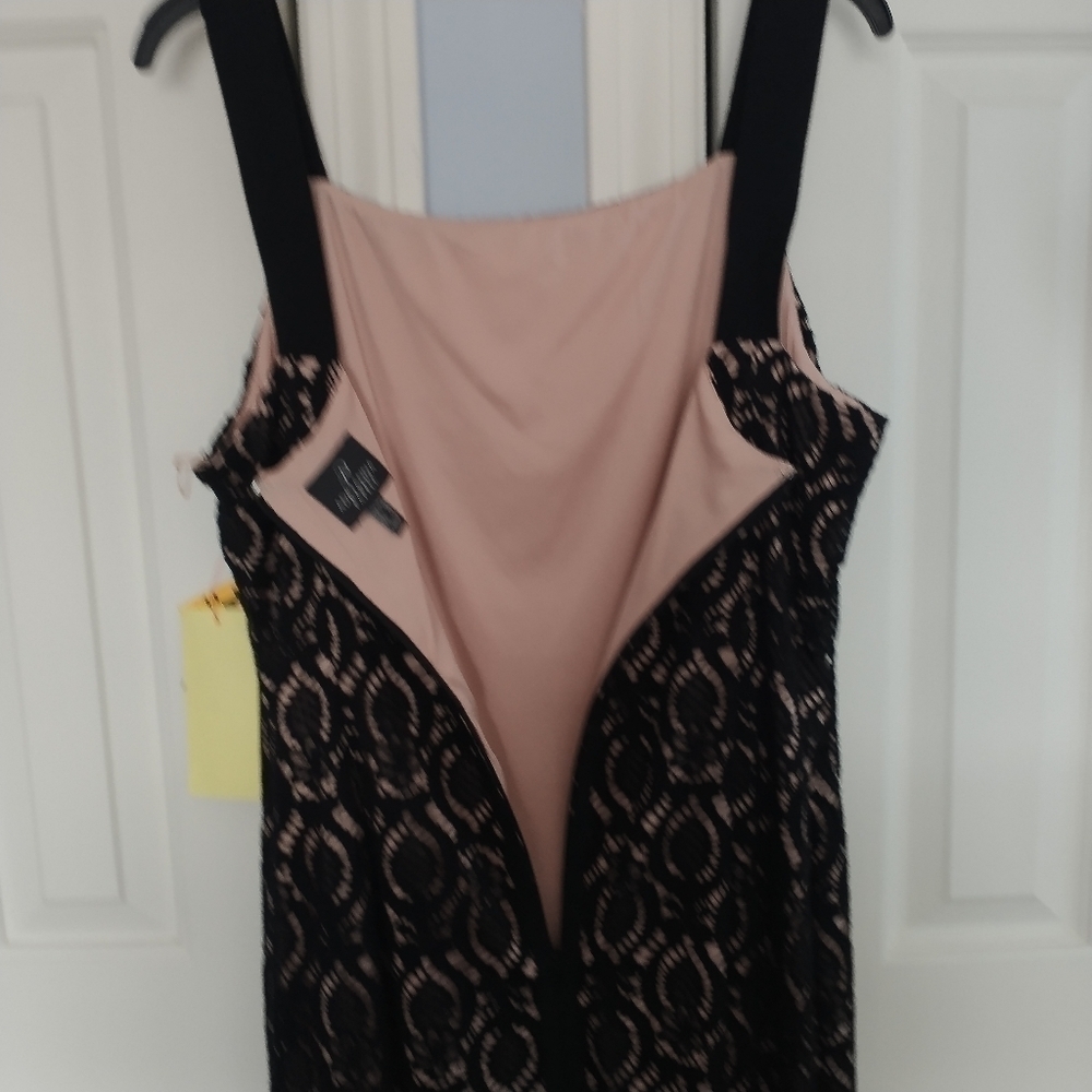 Adrianna Papell Black Lace Sheath Cocktail Dress With Neutral Lining. 14 - Picture 3 of 14